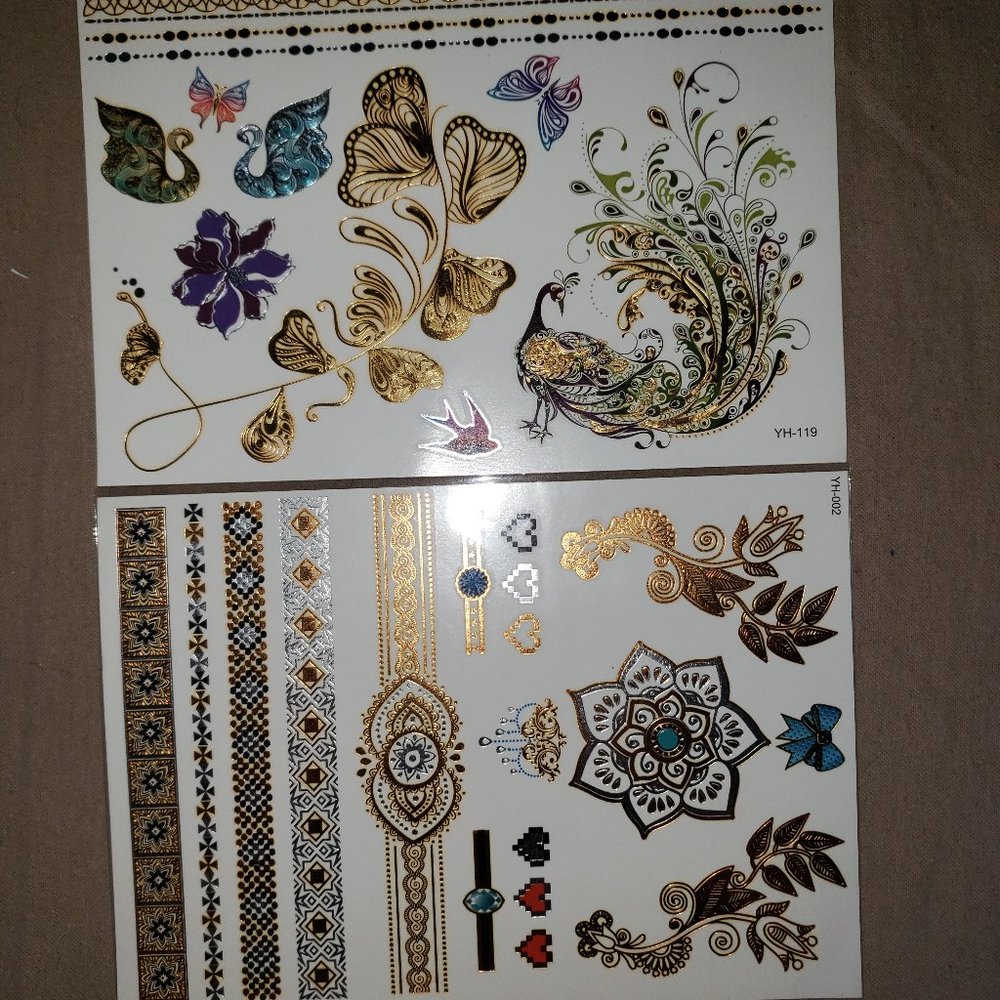 3 sheets Golden Silver Temporary Tattoo - Picture 3 of 16